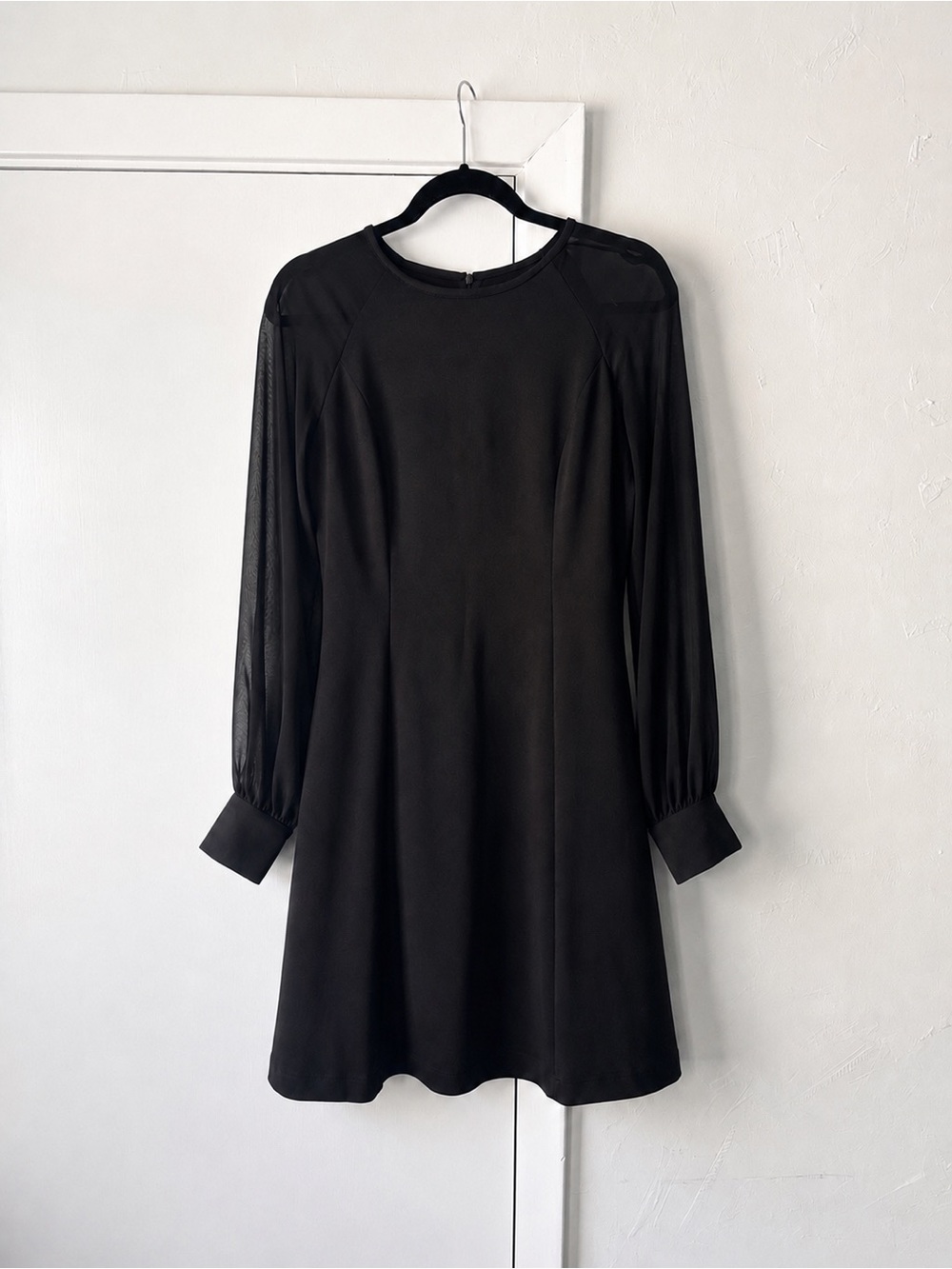 Calvin Klein Black Sheer Sleeve Fit & Flare Dress Size 8
